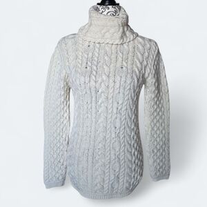 Aran Crafts Ireland Merino Wool Cable Knit Turtleneck Sweater Size Small